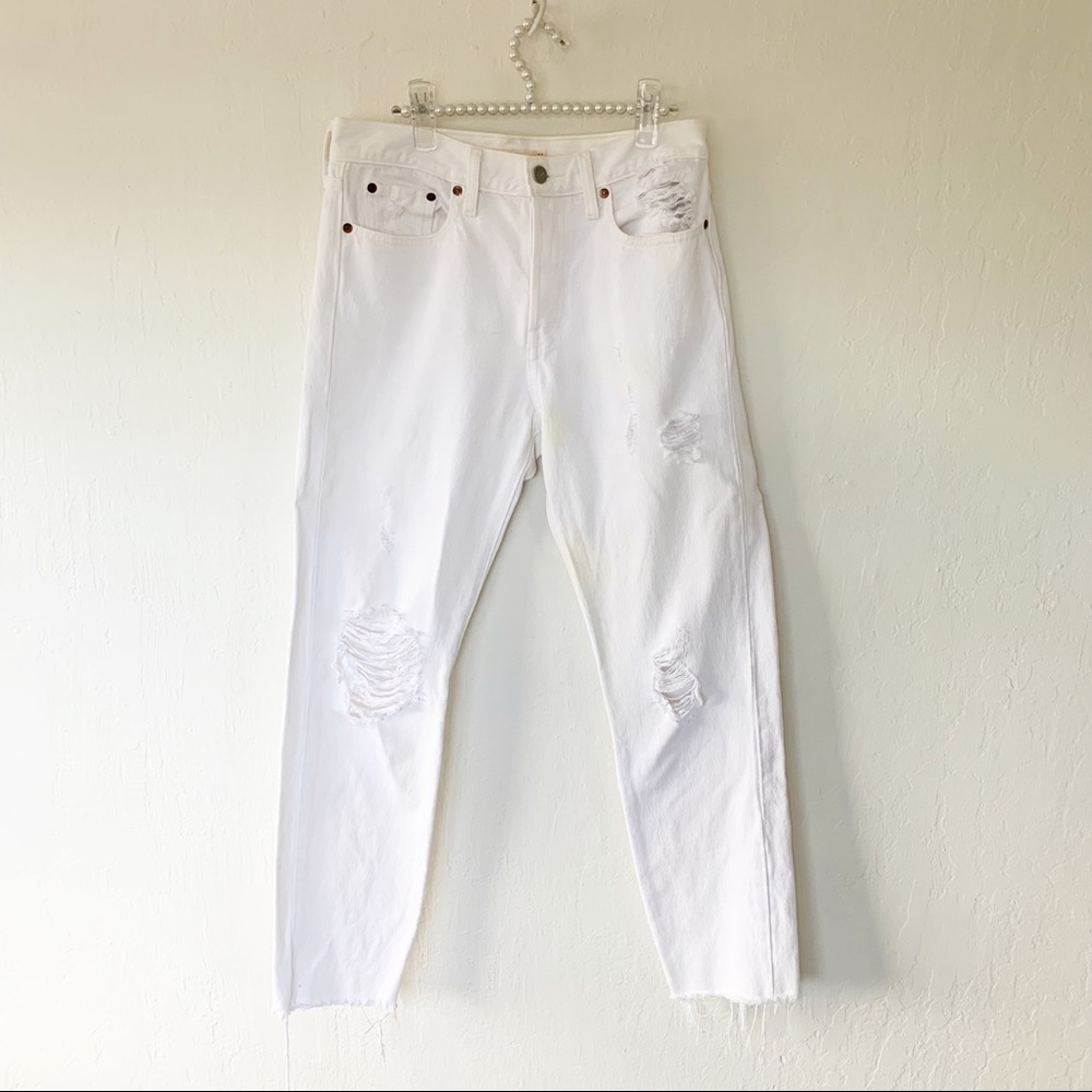 Levi Wedgie Straight White Distressed Denim High-Rise Cropped Jeans - Picture 8 of 16